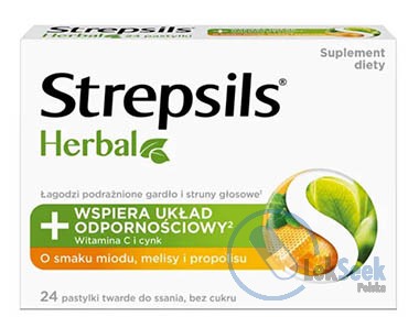 Opakowanie Strepsils® Herbal o smaku miodu, melisy i propolisu