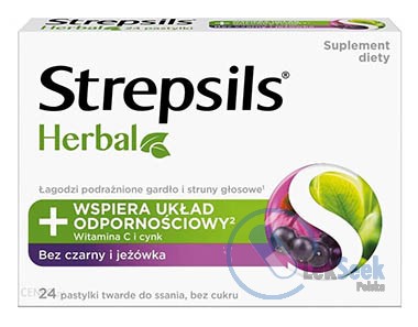 Opakowanie Strepsils® Herbal czarny bez i jeżówka