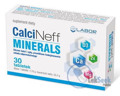 Opakowanie CalciNeff Minerals wapń + witamina D3 + Cynk + Magnez