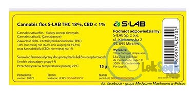 Opakowanie Cannabis flos S-LAB THC 18%, CBD <1%